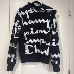 Champion Reverse Weave All Over Print AOP Hoodie Black White Pullover Size Small